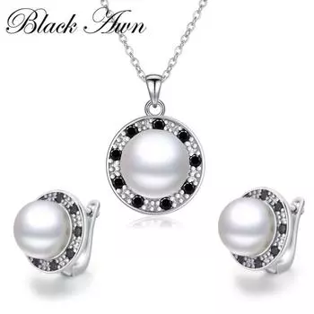 BLACK AWN Женские комплекты ювелирных украшений с жемчугом, серьги и ожерелья для женщин
