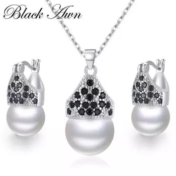 BLACK AWN Женские комплекты ювелирных украшений с жемчугом, серьги и ожерелья для женщин