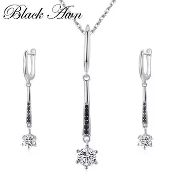 BLACK AWN Женские комплекты ювелирных украшений с черным цирконом, длинные серьги и ожерелье для женщин