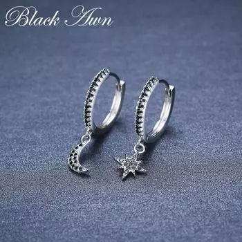 BLACK AWN Женские украшения Черные серьги Dorp Серьги Moon Star