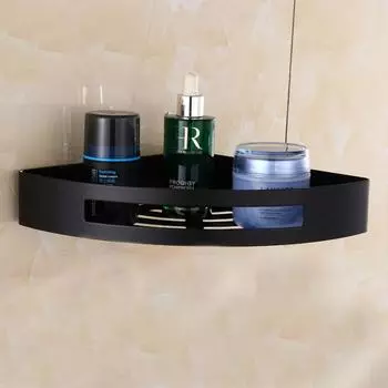 Black Bathroom Shelves Stainless Steel 2 Tiers Corner Shelf Shower Caddy Storage Shampoo Basket Wall Corner Sticky Holder 9287