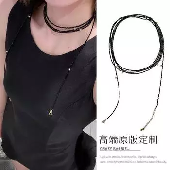 Black Beaded Multi-Circle Necklace Choker Necklace Accessories Women Korean Series Ins High-Grade Jewelry Exquisite Temperament Spring and Summer Black Beaded Clavicle Chain