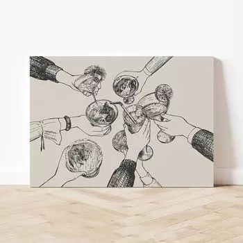 Black Beige Cheers Bar Cart Posters Prints Vintage Wine Line Wall Retro Canvas Decor Painting Friends Pictures Living Room Home 21x30cm No Framed белый