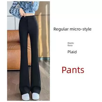 Black Bell-Bottoms Women s Spring/Summer Autumn 2025 New Arrival High Waist Slim Looking Stretch Suit Casual Micro-Pull Horseshoe Pants Pants 2XL