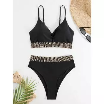Black Bikini Set Sexy Swimsuit Women Bandage Padded Swimwear Female Bathers High Waist Bathing Swimming Swim Suit Beachwear S