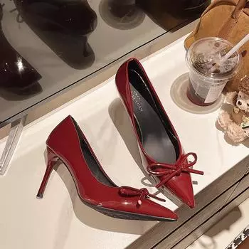 Black bow beautiful high heels women s new autumn temperament versatile sexy pointed shallow mouth single shoes women 35