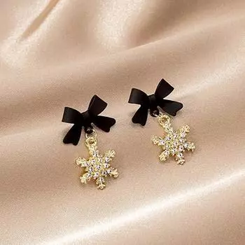 Black Bow Snowflake Light Luxury Temperament Simple High-End Design Stud Earrings