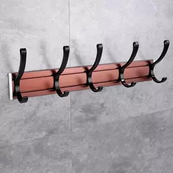 Black Brown Robe Hook Adhesive Aluminum Metal Bedroom Bathroom Wall Door Key Storage Hanger Clothes Towel Holder Movable 5 Hooks