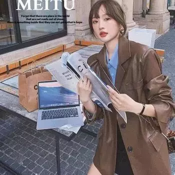 Black brown women s leather jacket women s spring and autumn 2024 new casual slim locomotive leather suit top PU leather women S