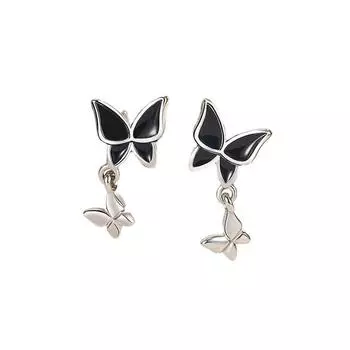 Black Butterfly Stud Earrings Exquisite Cold Wind Super Fairy Double Butterfly Unique Design Earrings Are Hot In Early Autumn Copper