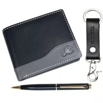 Подарочный набор для мужчин из мужского кожаного кошелька, брелока и ручки Black Buttler | Подарочный набор для мужчин