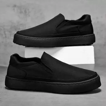 Black canvas men s shoes are breathable in summer, lazy people pedal old Beijing cloth shoes, men s casual high-end board shoes 39 чёрный