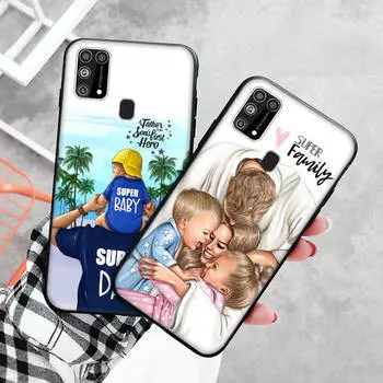 Черный чехол для Xiaomi Redmi 13C Note 9 iPhone XR 7 8 14 15 11 12 13 X XS Pro Max Samsung A25 S23 S24 FE Ultra Plus Super Mom and Dad Samsung S20 Plus бездна