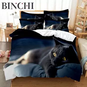 Комплект постельного белья Black Cat, пододеяльник, комплект постельного белья с 3D-печатью, комплект постельного белья размера Queen, модный дизайн EU single(135x200cm)