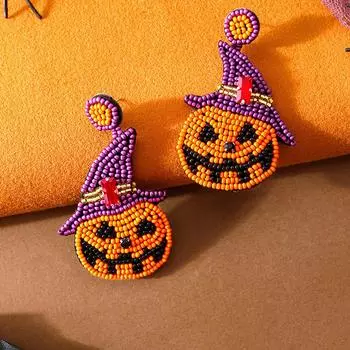 Black Cat Halloween Rice Bead Earrings Beautiful Pumpkin Dangle Earrings Party cat