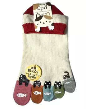 Black Cat Rubber Print Fish Pattern 5 Finger Short Length Socks Red Women s (Women s Socks) 22-25cm красный