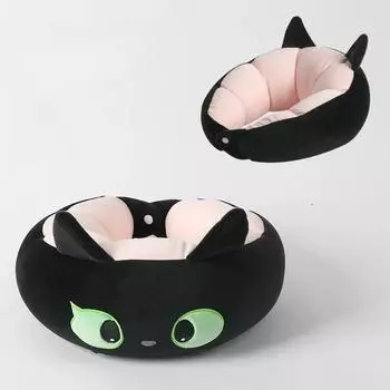 Black cat series home neck pillow office neck pillow travel nap pillow cartoon dual use U-shaped pillow