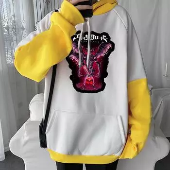 Черный клевер аниме одежда Asta готический принт с капюшоном для мужчин и женщин большие толстовки с капюшоном повседневная толстовка Harajuku мужской пуловер XS чёрный