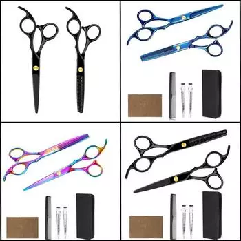Black Color Blue Haircut Scissors Hair Set Flat Cut Hair Scissors Cut Hair Scissors Set 1set