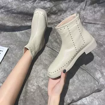 Black Combat Elegant with Medium Heels Female Ankle Boots Punk Style Leather Studded Footwear Booties White Cosplay Y2k 2024 New 35