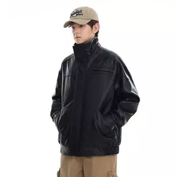 Черная крутая красивая куртка из искусственной кожи мужская свободная одежда модный бренд хулиганская красивая одежда локомотив американская куртка модная M чёрный