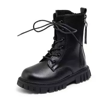 Black Cotton Cool Girls Short Boots 2024 Side Zipper Non-slip Simple Princess Shoes Drop Shipping Children Fashion Casual Boots 27 чёрный