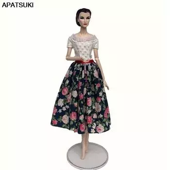 Black Countryside Floral Dress For Barbie Doll Outfits Clothes For Barbie Dollhouse 1/6 Dolls Accessories белый