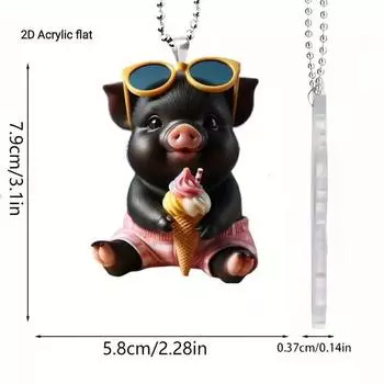 Black Creative Pig Acrylic Car Pendant For Quirky And Stylish Decor Vehicle