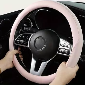 Black DIY PU Leather Car Auto Steering Wheel Cover With Needles Thread Breathable Anti Non Slip Universal 38cm Genuine amagi