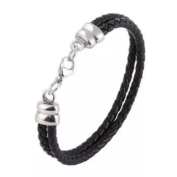 Black Double Leather Chain Charm Bracelet Fits Lobster Clasp Bracelets For Women Lover Jewelry Gift BB1092 165mm чёрный