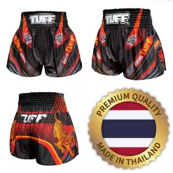 Black Double Tiger Muay Thai Tuff MMA Kickboxing Boxing Shorts Retro Vintage Pants Print 3D Microfiber Elastic Fight Martial Art Training Fitness Gym