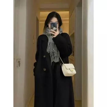 Черный пуховик с подкладкой из кашемира, женское среднее и длинное новое длинное пальто XS