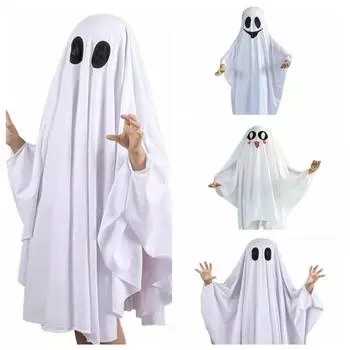 Black Eye Halloween Cloak Cape White Ghost Cosplay Costume Creative Ghost Poncho Robe Girls M-Style C