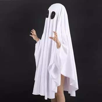 Black Eye Halloween Cloak Cape White Ghost Cosplay Costume Ghost Poncho Robe Stage Performance M-Style C