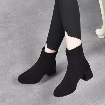 Black fashion boots women s autumn and winter new simple temperament rear zipper thick heel high heel women s thin boots 34
