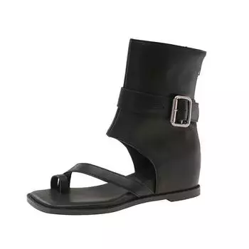 Black fashionable retro square head wedge sandals women s summer wear 2025 new models with skirts, inner height-increasing cool boots 35