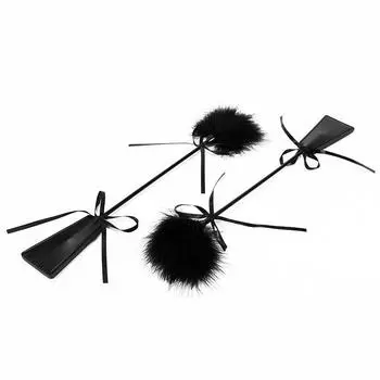 Black feather hand pat flirting bow ribbon leather pat feather PU leather fun beat prop sp