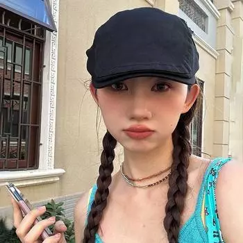 Black Forward Hat Women S Big Head Circumference Wearing A Beret, Niche Hat Showing The Face, Small Painter Hat Autumn Cap M54-60cm белый