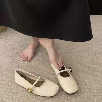 Black French retro versatile square head shallow mouth flat-soled single shoes women s 2025 new spring and autumn small fragrant Mary Jane shoes 35 чёрный