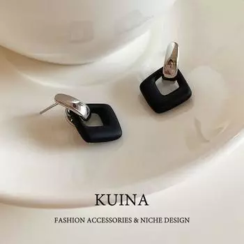 Black Frosted Geometric Eardrops Sterling Silver Earring/Pin Accessible Luxury Fancy Graceful Earrings Exquisite Unique Stud Earrings for Women Black