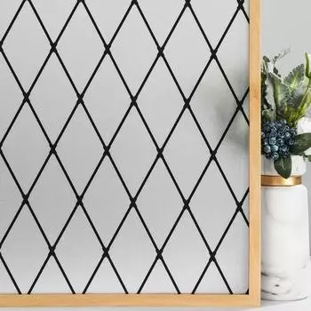 Black Frosted Lattice Window Film Static Cling Privacy Decorative Glass Vinyl Removable Sun Blocking Anti-UV for Home Windows 30x100cm