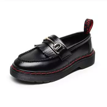 Black Genuine Leather Loafers Man British Style Fashion Tassel Platform Shoes For Man Women Business Casual Shoes Big Size 35-46 35