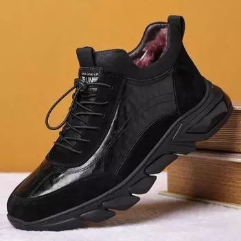 Черные мужские зимние ботинки из натуральной кожи и шерсти, супертеплые, размер 38~44, зимние ботинки, нескользящие, для снега 38 чёрный