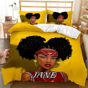 Black Girl Quilt Cover 3D Digital Print Three-Piece Bedding Kit 90*190