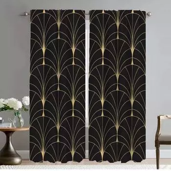 Black Gold Printing Elegant Room Curtains for Camera Modern Living Room Curtains 2 Pieces Halloween Decoration Blackout Curtain W50xH70cmx2pcs-CL