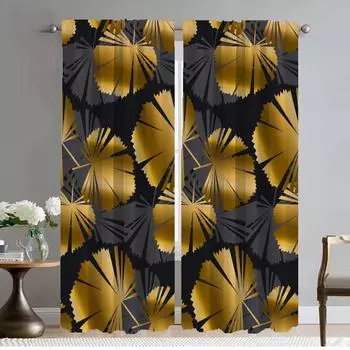 Black Gold Printing Shades Curtains for Bedroom Living Room Curtain Partition Blackout Curtains 2 Pieces Halloween Decoration W50xH70cmx2pcs-CL