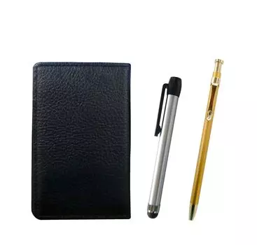 Black grained cowhide business card holder with a set of a silver stick and a slim 60 ballpoint pen in gold metal-touch (MEIB-ALST-SV60KBP)