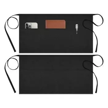 Черный полуфартук Водонепроницаемый Маслостойкий Большие карманы Регулируемый ремень Для мужчин Для женщин Официантка Официант Кухня Шеф-повар Кафе Ресторан Пекарня Цветок