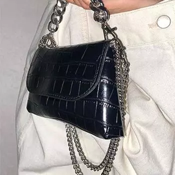 Black Handbag for Women, European-style Crocodile Pattern Chain Small Square Bag, Fashionable and Simple Single-shoulder Crossbody Bag Small чёрный