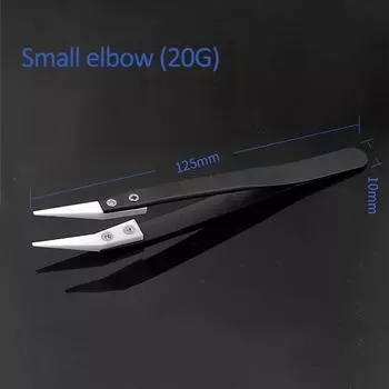 Black Handle Ceramic Stainless Steel Tweezers Straight & Curved Pointed Tip Acid and Alkali Resistant Insulation Clamping Tools Small bent tip